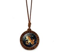 JEDTAKCT Capricorn Zodiac Constellations Necklace For Women Men - Twelve Constellations Vintage Brown Wax Rope Necklace, Aquarius Gemini Time Gem Wooden Pendant Sweater Chain,Capricornus,42,82Cm
