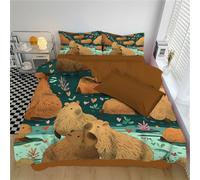 JEDTAKCT Capybara Lake Printed King Duvet Cover 230X220Cm, Cute Animal King Bedding Set 3 Piece Dark Green Microfiber Bedding With 2 Pillowcases 50X75Cm, Zipper Closure