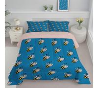 JEDTAKCT Cartoon Bee Super King Coverless Duvet - Animal Theme Coverless Quilt Comforter With Matching Pillowcase Reversible Design - Machine Washable - Dark Blue - 260X230Cm