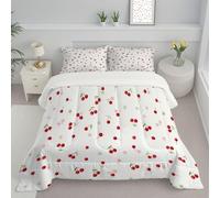 JEDTAKCT Cartoon Cherry Single Duvet Set, Soft Reversible Coverless Duvet With Pillowcases, Cute Fruit Printed Down Alternative Bedding Comforter Sets For All Seasons, Beige