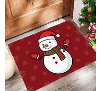 JEDTAKCT Cartoon Christmas Snowman Front Door Mat For Entrance, Washable Throw Rug | Simple Snowflake Stripes 40X60Cm Non-Slip Mat, Dark Red Indoor Outdoor Doormat, Small Stain Resistance Carpet