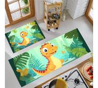 JEDTAKCT Cartoon Dinosaur Carpet Runners For Kitchen Non-Slip Tropical Jungle Kitchen Rug Runner Washable Short Pile Floor Mat For Entryway Bedroom Laundry Room, Emerald Green, 43X75Cm+43X150Cm