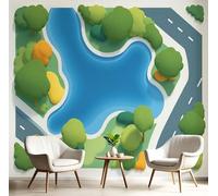 JEDTAKCT Cartoon Forest Map Wallpaper Wall Mural Photo Wallpaper Bedroom Game Poster Decoration Picture Design Poster Wall Covering 250X175Cm for Children’S Room Living Room, Emerald Green