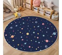 JEDTAKCT Cartoon Planets Stars Rugs, Cute Illustration Round Large Area Rug, Non-Slip Circle Carpet For Bedroom Kitchen, Washable Non Shedding Rug For Living Rooms Corridors, 160 Cm, Navy Blue