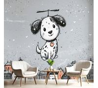 JEDTAKCT Cartoon Puppy Wall Murals Graffiti Town 3D Wall Mural Charcoal Gray Large Photo Wallpaper Hd Printing Print for Living Room Bedroom Hallway Stairway Home Decoration, 250X175Cm