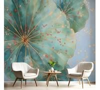 JEDTAKCT Chinese Ink Lotus Leaf Mural Gold Foil Plants Photo Wallpaper Dark Green Wallpaper Art Poster Picture Design Kids Wall Paper for Bedroom Living Room Wall Mural Poster Decor 350X256Cm