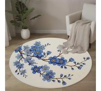 JEDTAKCT Chinese Watercolor Flowers Kids Round Rug, Simple Plants Washable Circle Rugs Soft For Boys Girls Children Bedroom Playroom Living Room, Soft Low Pile Round Carpets 180 Cm Beige