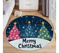 JEDTAKCT Christmas Round Rug 100 Cm Washable, Indigo Blue Polka Dot Christmas Tree Non-Slip Xmas Circle Rug, Cartoon Snowflakes Decorative Carpet, Soft Low Pile Bedside Carpet For Living Room Bedroom