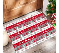 JEDTAKCT Classic Christmas Stripes Front Door Mat Indoor Entrance, 40X60Cm Doormat | Non-Slip Washable Red-Gray Reindeer Snowflakes Tree Small Rug For Front Porch Entryway Kitchen New Year Decor