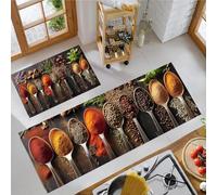 JEDTAKCT Colorful Spices Kitchen Mats Non Slip Washable Kitchen Rug Sets 2 Piece Tan Natural Ingredients Carpet Runners Floor Mat For Hallway Laundry Room 40X60Cm+40X120Cm