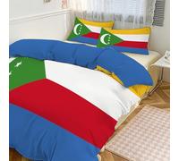 JEDTAKCT Comorian Flag Printed King Duvet Cover 230X220Cm, Star And Crescent Geometric King Bedding Set 3 Piece Green And Yellow Microfiber Bedding With 2 Pillowcases 50X75Cm, Zipper Closure