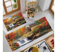 JEDTAKCT Country Mill Kitchen Carpet Runners Orange Non Slip Washable Kitchen Rug Set Absorbent Autumn Forest Low Pile Floor Mat For Bedroom Entrance Laundry Room, 50X80Cm+50X150Cm