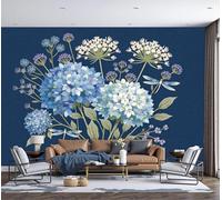JEDTAKCT Country-Style Hydrangea Bouquet Mural Wallpaper, Simple Plant Wallpaper for Bedroom, Living Room, Tv Backdrop, Office, Navy Blue 3D Large Wall Mural Wall Paper Decor Poster 450X315Cm (Wxh)