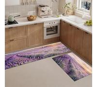 JEDTAKCT Countryside Lavender Fields Kitchen Rug Sets 2 Piece Kitchen Mats Non Slip Washable Runners Floor Mat Purple Natural Landscape Doormat For Laundry Room Hallway Entryway 40X60Cm+40X120Cm