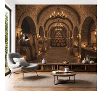 JEDTAKCT Countryside Wine Cellar Landscape Wallpaper - Medieval Architecture Wall Mural 400X280Cm (W X H), Brown Premium Non-Woven Photo Wallpaper Mural for Bedroom, Living Room, Hallway, Home Decor