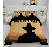 JEDTAKCT Cowboy Poster Single Duvet Reversible Coverless Duvet, Soft All Seasons Comforter Light Brown Machine Washable Microfiber Quilt With Pillowcases, 140X200Cm Western Landscape