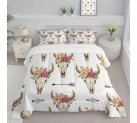 JEDTAKCT Cream Double Duvet, Bohemian Bones Quilt Ideal For Summer Autumn, Reversible Coverless Duvet With Watercolor Flowers, Lightweight Soft Comforter, 200X200Cm, Machine Washable