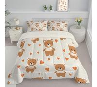 JEDTAKCT Cream King Duvet, Quilt 4.5 Tog For Summer Autumn, Reversible Coverless Duvet With Cartoon Teddy Bear Simple Animal, Lightweight Soft Comforter, 240X220Cm, Washable