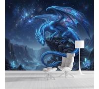 JEDTAKCT Crystal Dragon Valley Background Wall Mural - 250X175Cm Fantasy Creatures Photo Wallpaper for Boys' Bedroom, Living Room, Playroom, Teen Room, Navy Blue 3D Photo Mural Wall Art