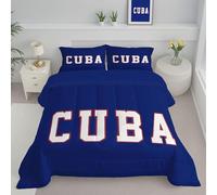 JEDTAKCT Cuban Flag Coverless Duvet Single 4.5 Tog, Modern Letters Reversible Comforter With Pillowcases, 140X200Cm Quilt Lightweight Warm All Season 200Gsm Filling, Navy Blue