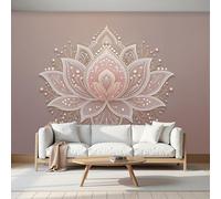 JEDTAKCT Custom Size Photo Wallpaper, 3D Romantic Mandala Relief Non-Woven Mural Wallpaper, Pink Simple Lotus Wall Art 3D Mural Decoration for Living Room Bedroom Kitchen Office, 450X315Cm