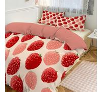 JEDTAKCT Cute 3D Strawberry Duvet Cover Set Super King For Girls Kids 3 Pcs Pink Fruit Texture Print Bedding Quilt Cover With Pillowcase Soft Microfiber Easy Care Reversible Duvet Set