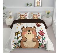 JEDTAKCT Cute Animals Coverless Duvet Super King 4.5 Tog, Simple Floral Reversible Comforter With Pillowcases, 260X230Cm Quilt Lightweight Warm All Season 200Gsm Filling, Beige
