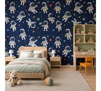 JEDTAKCT Cute Astronaut Theme Non-Woven Wallpaper for Bedroom Decoration | Navy Blue Fun with The Universe Planets Wall Mural for Living Room Background, 3D Photo Mural Poster Picture 200X140Cm (Wxh)