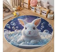 JEDTAKCT Cute Bunny Bubble Bath Round Rug 80 Cm, Fantasy Starry Sky Circle Rugs For Entryway, Low-Pile Dark Blue Rugs For Living Room, Stain Resistant Medallion Circular Carpet For Kids Bedroom
