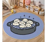 JEDTAKCT Cute Cartoon Dumplings Rugs, Fun Illustration Round Large Area Rug, Non-Slip Circle Carpet For Bedroom Kitchen, Washable Non Shedding Rug For Living Rooms Corridors, 60 Cm, Blue