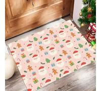 JEDTAKCT Cute Christmas Polka Dots Front Door Mat For Entrance, Washable Throw Rug | Santa Gingerbread Man Gifts 40X60Cm Non-Slip Mat, Pink Indoor Outdoor Doormat, Small Stain Resistance Carpet