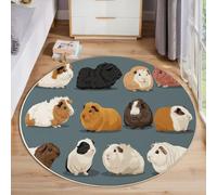 JEDTAKCT Cute Guinea Pig Round Rugs Ø60 Cm Living Room Non Slip Round Area Rug Short Pile Animal Illustration Bedroom Circle Carpet Washable Soft Floor Mat Rugs For Kids Room Decor, Blue-Gray