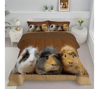 JEDTAKCT Cute Guinea Pig Super King Duvet Reversible Coverless Duvet, Soft All Seasons Comforter Tan Machine Washable Microfiber Quilt With Pillowcases, 260X230Cm Animal Poster