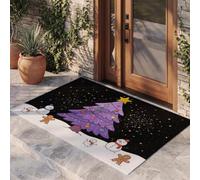 JEDTAKCT Cute Purple Christmas Tree Front Door Mat Indoor Entrance, 40X60Cm Doormat | Non-Slip Washable Black Cartoon Snowman Night Sky Small Rug For Front Porch Entryway Kitchen New Year Decor