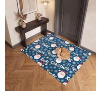 JEDTAKCT Cute Santa Claus Theme Front Door Mat Indoor Entrance, 40X60Cm Doormat | Non-Slip Washable Navy Blue Cute Letters Snowflakes Small Rug For Front Porch Entryway Kitchen New Year Decor
