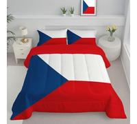JEDTAKCT Czech Flag Coverless Duvet King 4.5 Tog, Modern Geometric Reversible Comforter With Pillowcases, 240X220Cm Quilt Lightweight Warm All Season 200Gsm Filling, Blue And Red