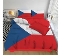 JEDTAKCT Czech Republic Flag Single Duvet Set Red And Blue Reversible Easy Care Microfiber 3 Piece Bedding, Triangular Patchwork Quilt Cover And Pillow Cases, Soft Breathable Washable Quilt Cover