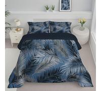 JEDTAKCT Dark Blue Double Duvet, Luxurious Palm Leaves Quilt Ideal For Summer Autumn, Reversible Coverless Duvet With Modern Botanicals, Lightweight Soft Comforter, 200X200Cm, Machine Washable