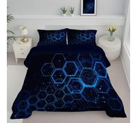 JEDTAKCT Dark Blue Double Duvet, Modern Honeycomb Quilt Ideal For Summer Autumn, Reversible Coverless Duvet With Futuristic Geometry, Lightweight Soft Comforter, 200X200Cm, Machine Washable