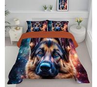 JEDTAKCT Dark Blue Super King Duvet, Modern German Shepherd Quilt Ideal For Summer Autumn, Reversible Coverless Duvet With Abstract Galaxy, Lightweight Soft Comforter, 260X230Cm, Machine Washable