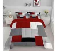 JEDTAKCT Dark Grey Double Duvet, Gingham Patchwork Quilt Ideal For Summer Autumn, Reversible Coverless Duvet With Modern Geometric, Lightweight Soft Comforter, 200X200Cm, Machine Washable