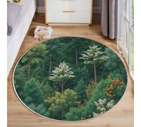 JEDTAKCT Dense Forest Landscape Kids Round Rug, Plant Illustration Washable Circle Rugs Soft For Boys Girls Children Bedroom Playroom Living Room, Soft Low Pile Round Carpets 80 Cm Emerald Green