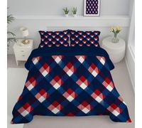 JEDTAKCT Diamond Checkerboard Double Duvet Set, Soft Reversible Coverless Duvet With Pillowcases, Nordic Style Geometry Printed Down Alternative Bedding Comforter Sets For All Seasons, Blue And White