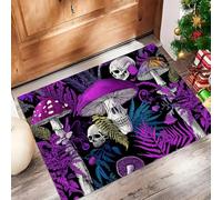 JEDTAKCT Dirt Trapper Door Mat 40X60Cm, Gothic Mushroom Skull Non-Slip Doormat Indoor, Machine Washable Entrance Rug, Psychedelic Poster Soft Inside Floor Mat For Entryway Front Door, Violet