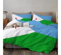 JEDTAKCT Djibouti Flag Duvet Cover Set King For Girls Kids 3 Pcs Blue-Green Geometric Patchwork Print Bedding Quilt Cover With Pillowcase Soft Microfiber Easy Care Reversible Duvet Set