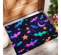 JEDTAKCT Door Mat 40X60Cm - Shiny Bat Stars Machine Washable Mat Cartoon Halloween Soft Non Slip Doormat Indoor Blue Green Water Absorbent Floor Mats Heavy Duty Entrance Rug