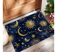 JEDTAKCT Door Mat 50X80Cm - Gold Foil Sun And Moon Machine Washable Mat Mystical Tarot Soft Non Slip Doormat Indoor Navy Blue Water Absorbent Floor Mats Heavy Duty Entrance Rug