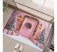 JEDTAKCT Doormat 90X150Cm Washable Indoor Soft Entryway Rug Christmas Wreath Carpet Romantic Architecture Mat Accent Rug Soft Lightweight Non Slip Bathroom Kitchen Living Room Bedroom Blush Powder