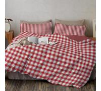 JEDTAKCT Double Duvet Cover Set Farmhouse Style Plaid Fabric Bedding Set, Retro Geometric Printed Reversible Duvet Sets And Pillowcase, Breathable Microfiber Quilt Cover 200X200Cm, Red And White