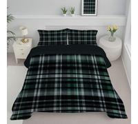 JEDTAKCT Double Duvet - Coverless Duvet With Pillowcase - Reversible Watercolor Buffalo Plaid Printed Quilt With Retro Geometric Pattern - Lightweight Washable Comforter - 200X200Cm - Gray Green